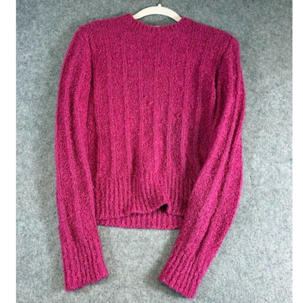 VTG The Import Workshop Sweater Women Medium Magenta Soft Fuzzy Crewneck 90s Y2K